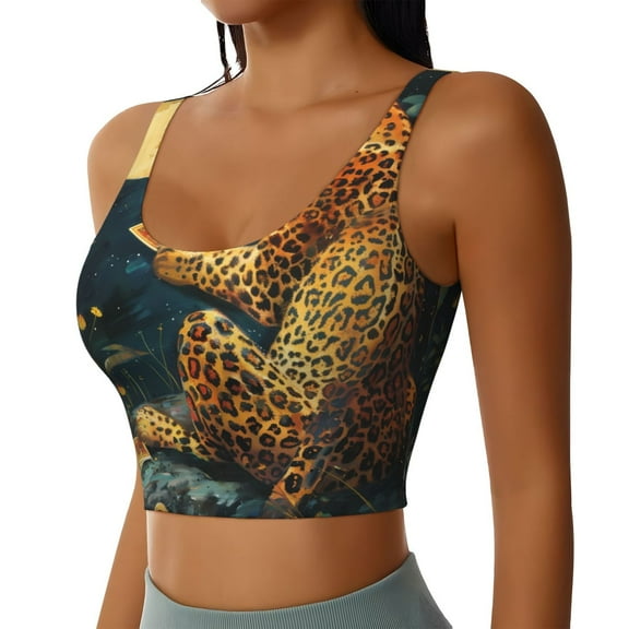Lsque Leopard Reading Tarot Cards Printed Women'S Sports Bra, Compression, Moisture Wicking, High-Impact Sports Bra For Women,Supportive sports bra-X-Large