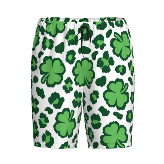 Lsque Leopard print St. Patrick's Day Mens Sleep Pajama Shorts,Short Pajama Pants, Cotton Ultra-Soft Knit-Small