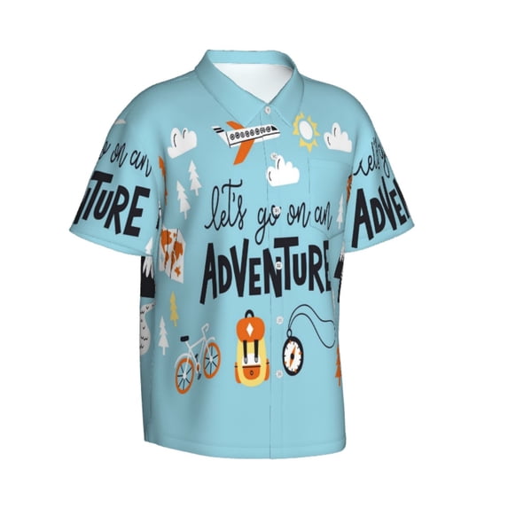 Lsque Let's Go on an Adventure pattern Hawaiian Shirt for Men, Unisex Summer Beach Casual Short Sleeve Button Down Shirts-Medium