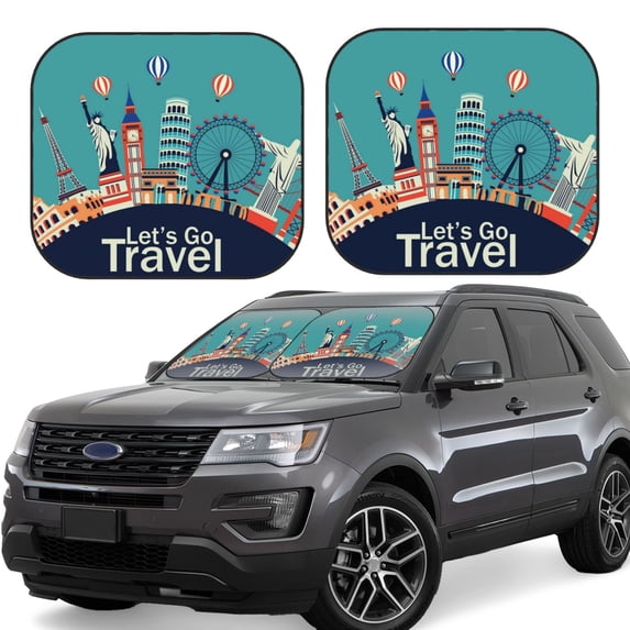 Lsque Let's go Travel 2 PCS Windshield Sun Shade | CarFoldable Window Covers | Car Accessories Reflect UV for Universal Cars SUV Truck | Large