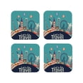 thumbnail image 1 of Lsque Let's go Travel Pattern 4" Drink Coasters Set of 4, PVC Leather Absorbent Coasters, Table Coaster Set Decorative Coffee Cup Coasters Housewarming Gift -Square, 1 of 6