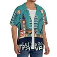 thumbnail image 1 of Lsque Let's go Travel print Men's Cuban Collar Short Sleeve Shirt Summer Beachwear Casual Button Down Fashionable Vacation Leisure Shirt-X-Large, 1 of 7