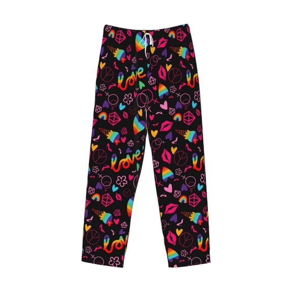Lsque Lgbt Rainbow For Pride Print Men's Pajama Pants, Lounge Pant - Comfortable Home Wear,Elastic Waistband, Stylish Design-Large