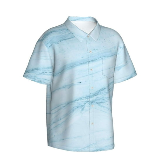 Lsque Light Blue Marble pattern Hawaiian Shirt for Men, Unisex Summer Beach Casual Short Sleeve Button Down Shirts-Large