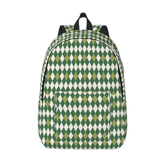 Lsque Light Green Squares Pattern Canvas Daypack, Durable Backpack, High-quality Versatile Backpack,Vintage Compact Backpack-Small
