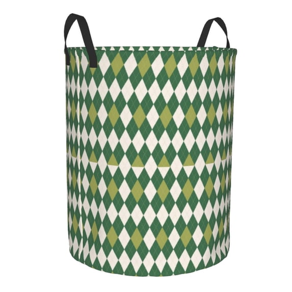 Lsque Light Green Squares pattern Laundry Hamper Basket, Tall Woven Rope Hamper Basket for Clothes, Lightweight Storage Basket, Collapsible Waterproof-Small