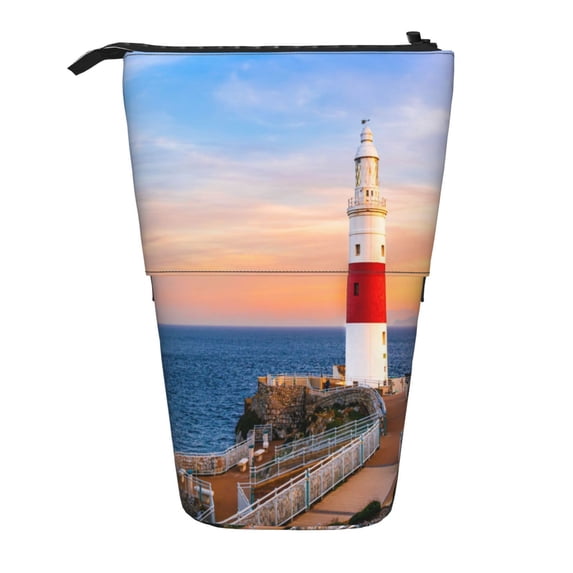 Lsque Lighthous1 Pattern Telescopic Pencil Bag Pen Holder Stationery Case, Stand-up Retractable Transformer Bag Organizer