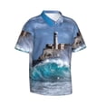 thumbnail image 1 of Lsque Lighthouse in Havana pattern Hawaiian Shirt for Men, Unisex Summer Beach Casual Short Sleeve Button Down Shirts-Large, 1 of 9