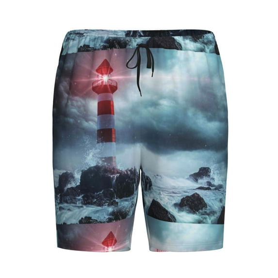 Lsque Lighthouse in a Stormy Sea Mens Sleep Pajama Shorts,Short Pajama Pants, Cotton Ultra-Soft Knit-Small