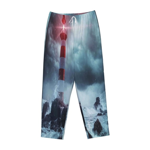 Lsque Lighthouse in a Stormy Sea Print Women's Pajama Pants, Lounge Pant - Comfortable Home Wear,Elastic Waistband, Stylish Design-Medium