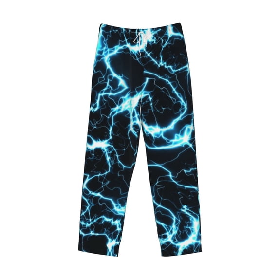 Lsque Lightning Print Men's Pajama Pants, Lounge Pant - Comfortable Home Wear,Elastic Waistband, Stylish Design-Small