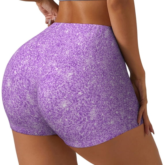 Lsque Lilac Glittering Pattern High Waisted Biker Shorts for Women-Tummy Control Fitness Athletic Workout Running Yoga Gym Shorts,Moisture-Wicking-