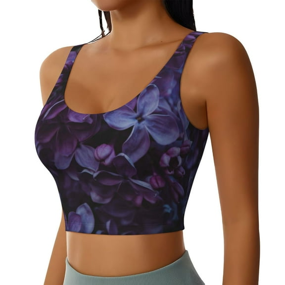 Lsque Lilac Printed Women'S Sports Bra, Compression, Moisture Wicking, High-Impact Sports Bra For Women,Supportive sports bra-Small