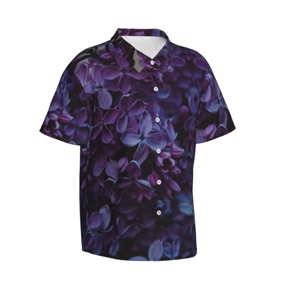 Lsque Lilac pattern Hawaiian Shirt for Men, Unisex Summer Beach Casual Short Sleeve Button Down Shirts-X-Large