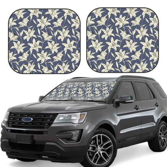Lsque Lilies Flowers 2 PCS Windshield Sun Shade | CarFoldable Window Covers | Car Accessories Reflect UV for Universal Cars SUV Truck | Large
