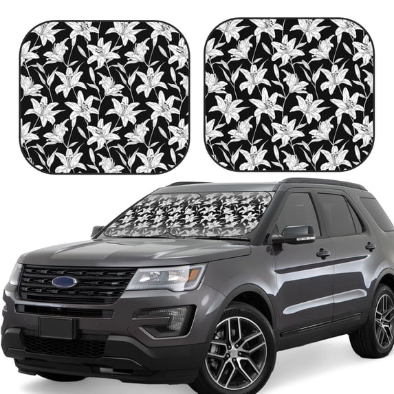 Lsque Lilies Flowers 2 PCS Windshield Sun Shade | CarFoldable Window Covers | Car Accessories Reflect UV for Universal Cars SUV Truck | Small