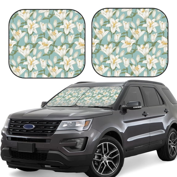 Lsque Lilies Flowers 2 PCS Windshield Sun Shade | CarFoldable Window Covers | Car Accessories Reflect UV for Universal Cars SUV Truck | Small