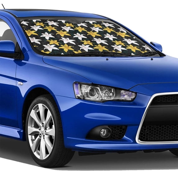 Lsque Lilies Flowers Car Windshield Sun Shade | Accordion Folding Style Auto Shade for Car Truck SUV Van | Blocks UV Rays Sun Visor Protector | Small