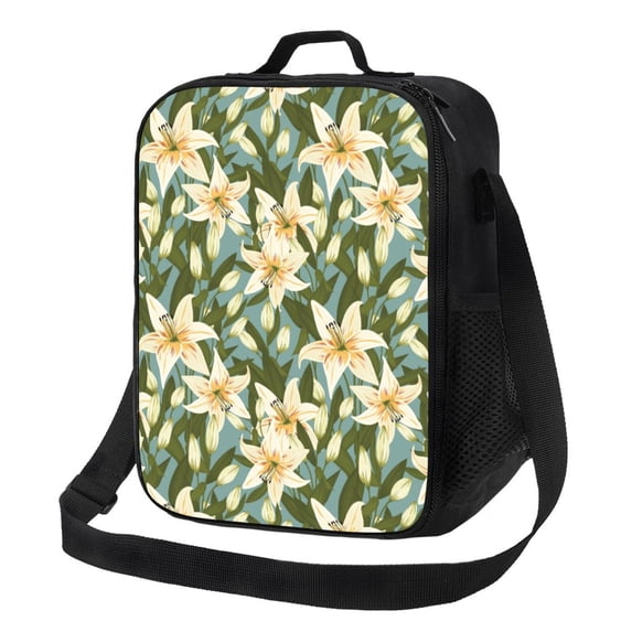 Lsque Lilies Flowers Lunch Bag Lunch Box for Women Men Reusable Insulated Lunch Tote Bag,Leakproof Thermal Cooler Sack Food Handbags Case High Capacity