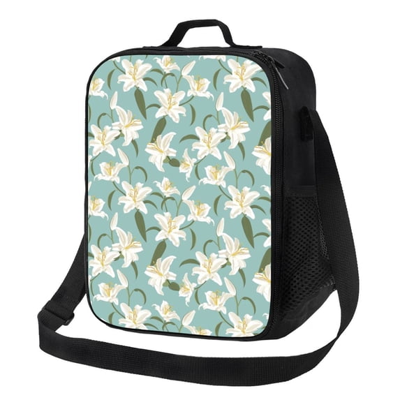Lsque Lilies Flowers Lunch Bag Lunch Box for Women Men Reusable Insulated Lunch Tote Bag,Leakproof Thermal Cooler Sack Food Handbags Case High Capacity