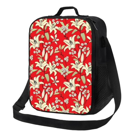 Lsque Lilies Flowers Lunch Bag Lunch Box for Women Men Reusable Insulated Lunch Tote Bag,Leakproof Thermal Cooler Sack Food Handbags Case High Capacity