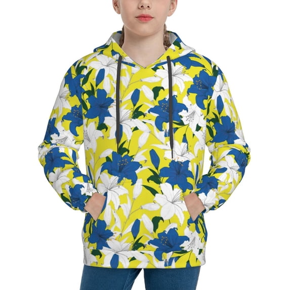 Lsque Lilies Flowers Patten Youth Hoodie Sweatshirt Pullover with Kangaroo Pocket Boys and Girls Hoodie Warm Hoodie for Kids-X-Large