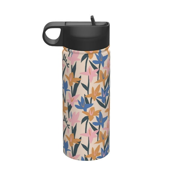 Lsque Lilies Flowers Pattern 18oz Sports Insulated Kettle With Straw Insulated Water Bottle Insulated Tumbler For Men Womans Sports Insulated Kettle