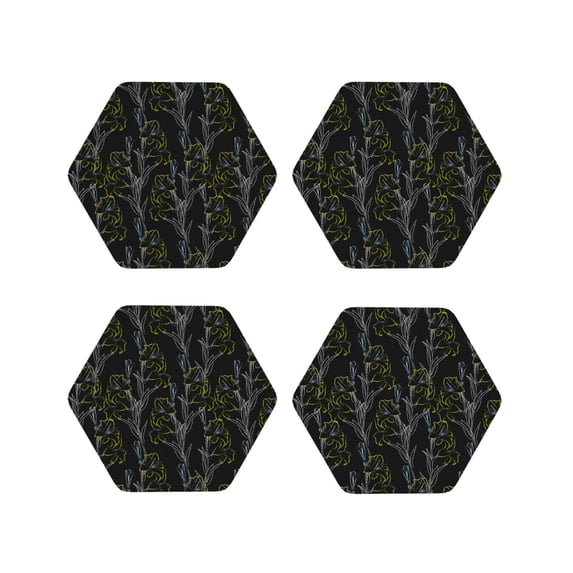 Lsque Lilies Flowers Pattern 4" Drink Coasters Set of 4, PVC Leather Absorbent Coasters, Table Coaster Set Decorative Coffee Cup Coasters Housewarming Gift -Hexagon
