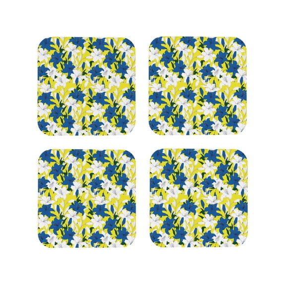 Lsque Lilies Flowers Pattern 4" Drink Coasters Set of 4, PVC Leather Absorbent Coasters, Table Coaster Set Decorative Coffee Cup Coasters Housewarming Gift -Square
