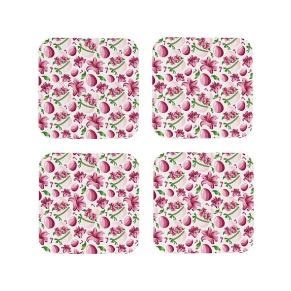 Lsque Lilies Flowers Pattern 4" Drink Coasters Set of 4, PVC Leather Absorbent Coasters, Table Coaster Set Decorative Coffee Cup Coasters Housewarming Gift -Square