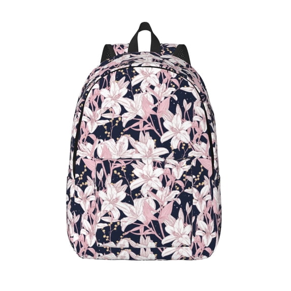 Lsque Lilies Flowers Pattern Canvas Daypack, Durable Backpack, High-quality Versatile Backpack,Vintage Compact Backpack-Medium