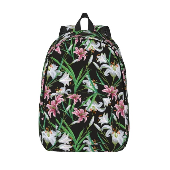 Lsque Lilies Flowers Pattern Canvas Daypack, Durable Backpack, High-quality Versatile Backpack,Vintage Compact Backpack-Medium