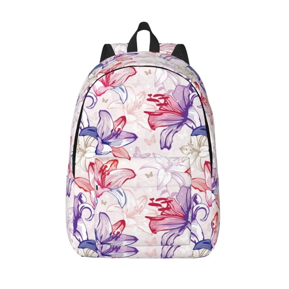 Lsque Lilies Flowers Pattern Canvas Daypack, Durable Backpack, High-quality Versatile Backpack,Vintage Compact Backpack-Small