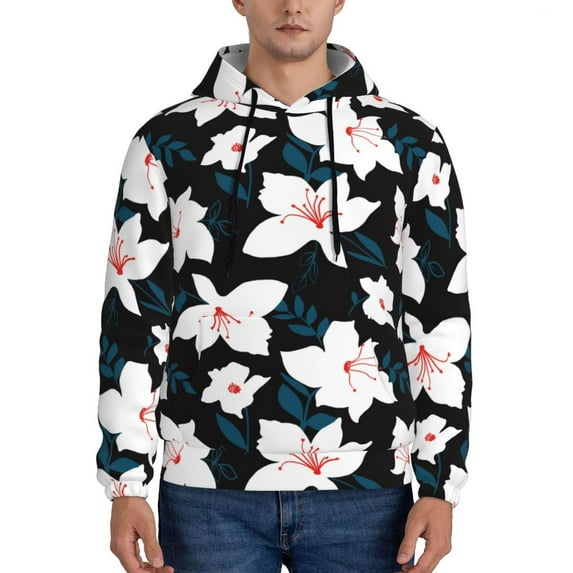 Lsque Lilies Flowers Pattern Casual Men's Hoodie,Hooded Sweatshirt with Kangaroo Pocket,Pullover Hoodie-4X-Large