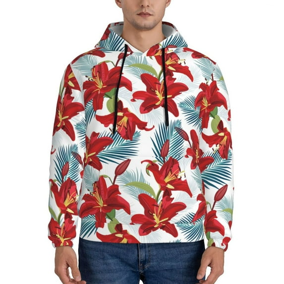 Lsque Lilies Flowers Pattern Casual Men's Hoodie,Hooded Sweatshirt with Kangaroo Pocket,Pullover Hoodie-Small