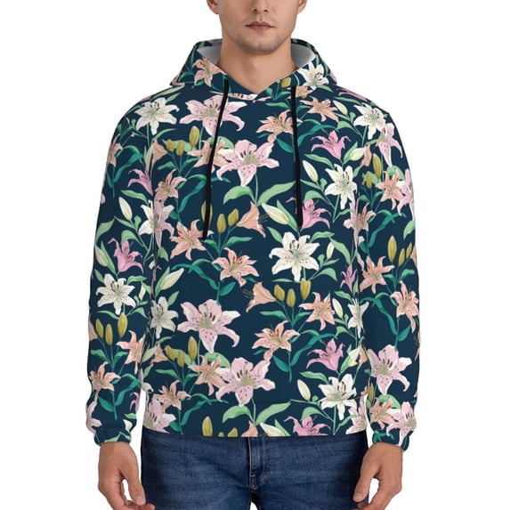 Lsque Lilies Flowers Pattern Casual Men's Hoodie,Hooded Sweatshirt with Kangaroo Pocket,Pullover Hoodie-XX-Large