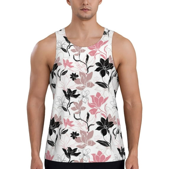 Lsque Lilies Flowers Pattern Mens Tank Tops Muscle Athletic Quick Dry Sleeveless Workout Fitness T Shirts Beach Tank Top, Loose-fit Sleeveless Shirt for Men-4X-Large
