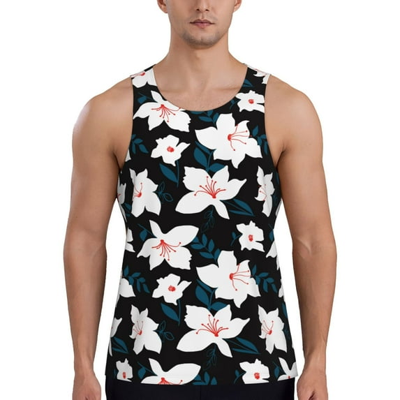 Lsque Lilies Flowers Pattern Mens Tank Tops Muscle Athletic Quick Dry Sleeveless Workout Fitness T Shirts Beach Tank Top, Loose-fit Sleeveless Shirt for Men-X-Large