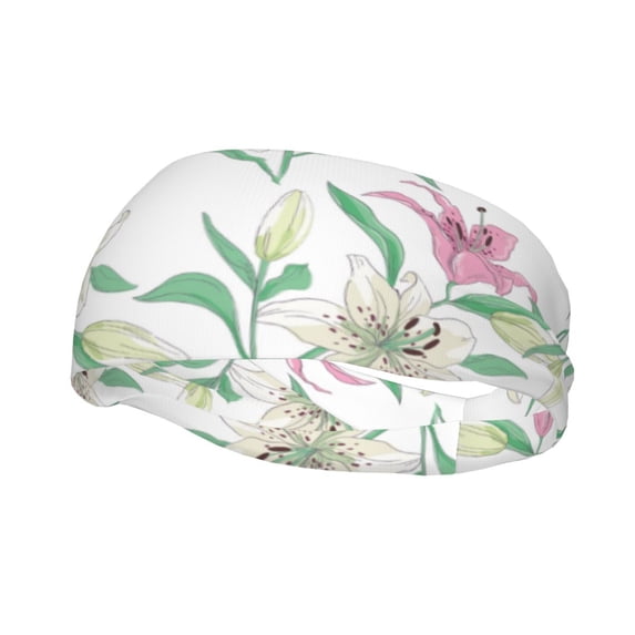Lsque Lilies Flowers Pattern Sweatbands Sports Headband for Men & Women - Moisture Wicking Athletic Cotton Terry Cloth Sweatband for Tennis, Basketball, Running