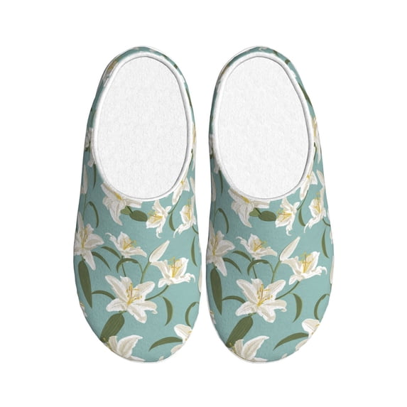 Lsque Lilies Flowers Pattern Womens Comfort Cotton on Scuff With Memory Foam and Anti-skid Sole Slipper-37/38