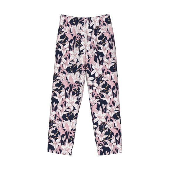 Lsque Lilies Flowers Print Men's Pajama Pants, Lounge Pant - Comfortable Home Wear,Elastic Waistband, Stylish Design-Medium