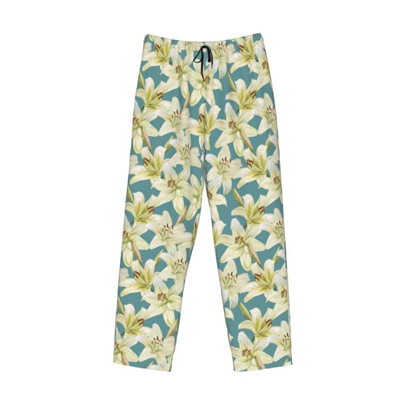 Lsque Lilies Flowers Print Men's Pajama Pants, Lounge Pant - Comfortable Home Wear,Elastic Waistband, Stylish Design-Medium