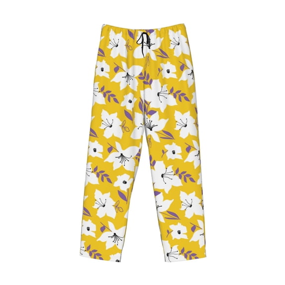 Lsque Lilies Flowers Print Men's Pajama Pants, Lounge Pant - Comfortable Home Wear,Elastic Waistband, Stylish Design-Small