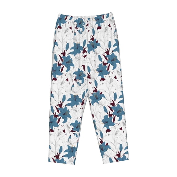 Lsque Lilies Flowers Print Women's Pajama Pants, Lounge Pant - Comfortable Home Wear,Elastic Waistband, Stylish Design-Large