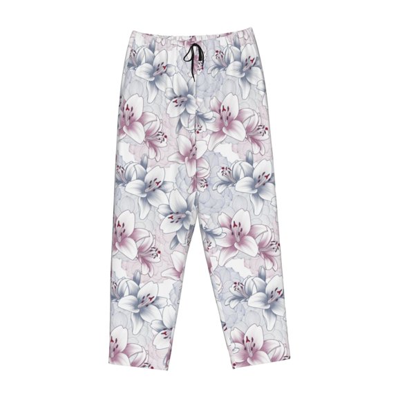 Lsque Lilies Flowers Print Women's Pajama Pants, Lounge Pant - Comfortable Home Wear,Elastic Waistband, Stylish Design-Medium