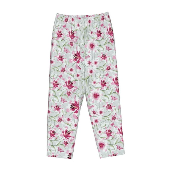 Lsque Lilies Flowers Print Women's Pajama Pants, Lounge Pant - Comfortable Home Wear,Elastic Waistband, Stylish Design-Medium