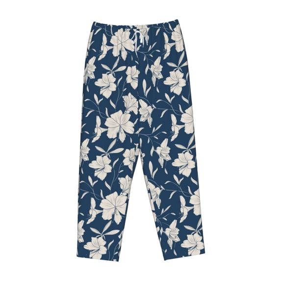 Lsque Lilies Flowers Print Women's Pajama Pants, Lounge Pant - Comfortable Home Wear,Elastic Waistband, Stylish Design-Medium