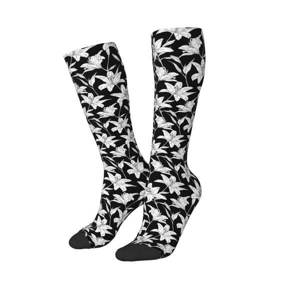 Lsque Lilies Flowers Printed Crew Socks Men's Women's LightWeight Thin Casual Calf Socks ,Knee High Socks,Cotton Socks