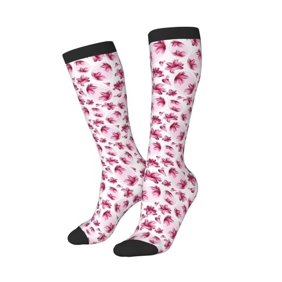 Lsque Lilies Flowers Printed Crew Socks Men's Women's LightWeight Thin Casual Calf Socks ,Knee High Socks,Cotton Socks