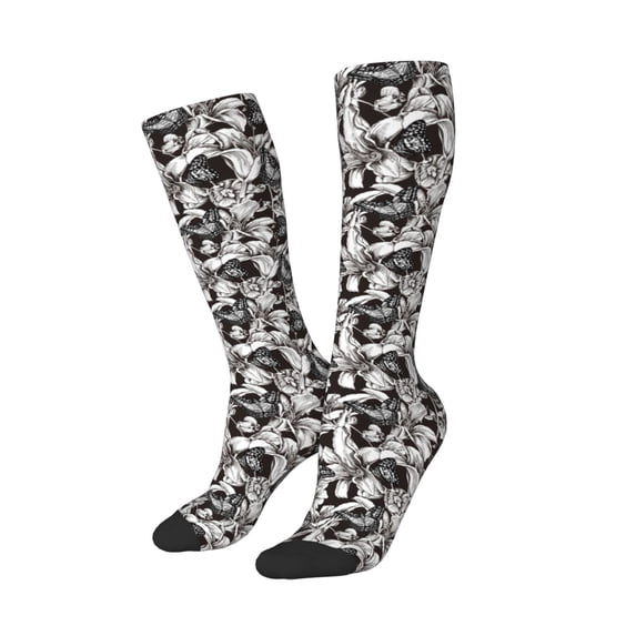 Lsque Lilies Flowers Printed Crew Socks Men's Women's LightWeight Thin Casual Calf Socks ,Knee High Socks,Cotton Socks